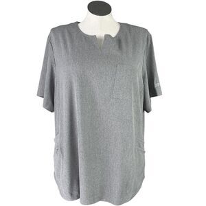 Cuddl Duds Scrub Top Women 3X Heather Gray Split Neck Short Sleeve Stretch Nurse
